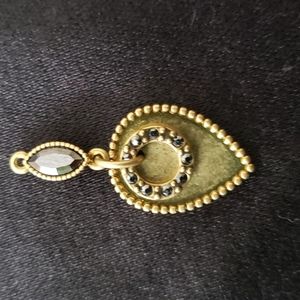 Vintage Antique Brass/Gold Tone Pendant with Black stones.